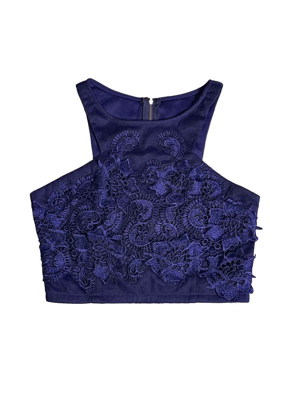 NWT Maniju Formal Lace Halter Top Womens M Navy Prom Cropped Glam Night Out
